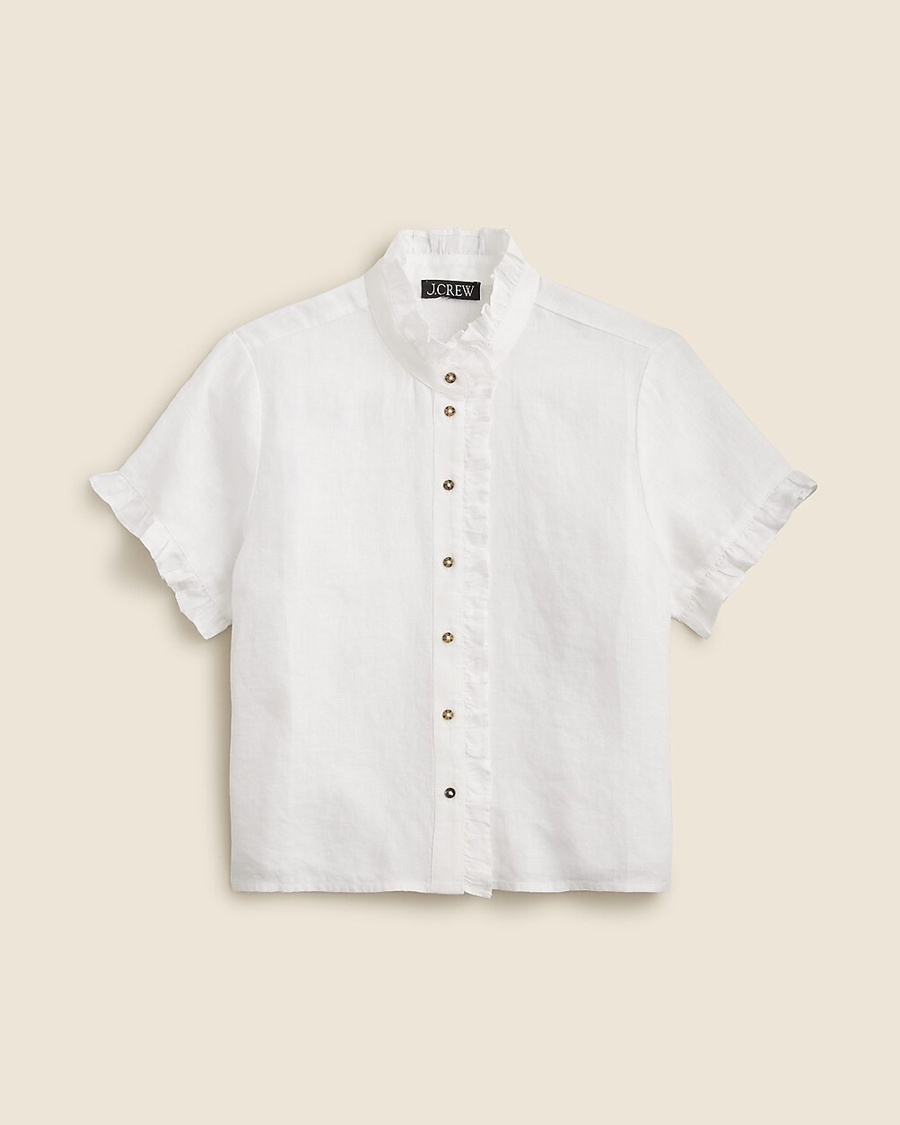 Ruffle-trim button-up shirt in linen | J. Crew US