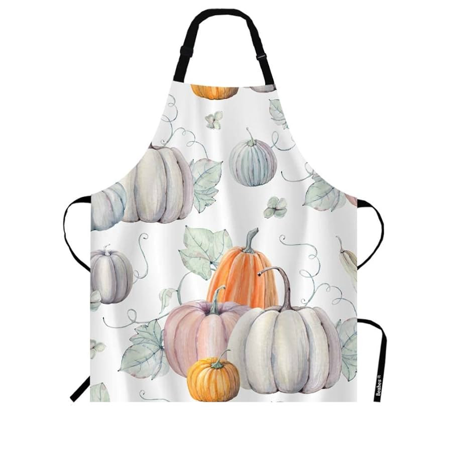 Pumpkins Kitchen Bib Apron Watercolor Autumn Vegetables Pumpkins Polyester Adjustable Apron for O... | Amazon (US)