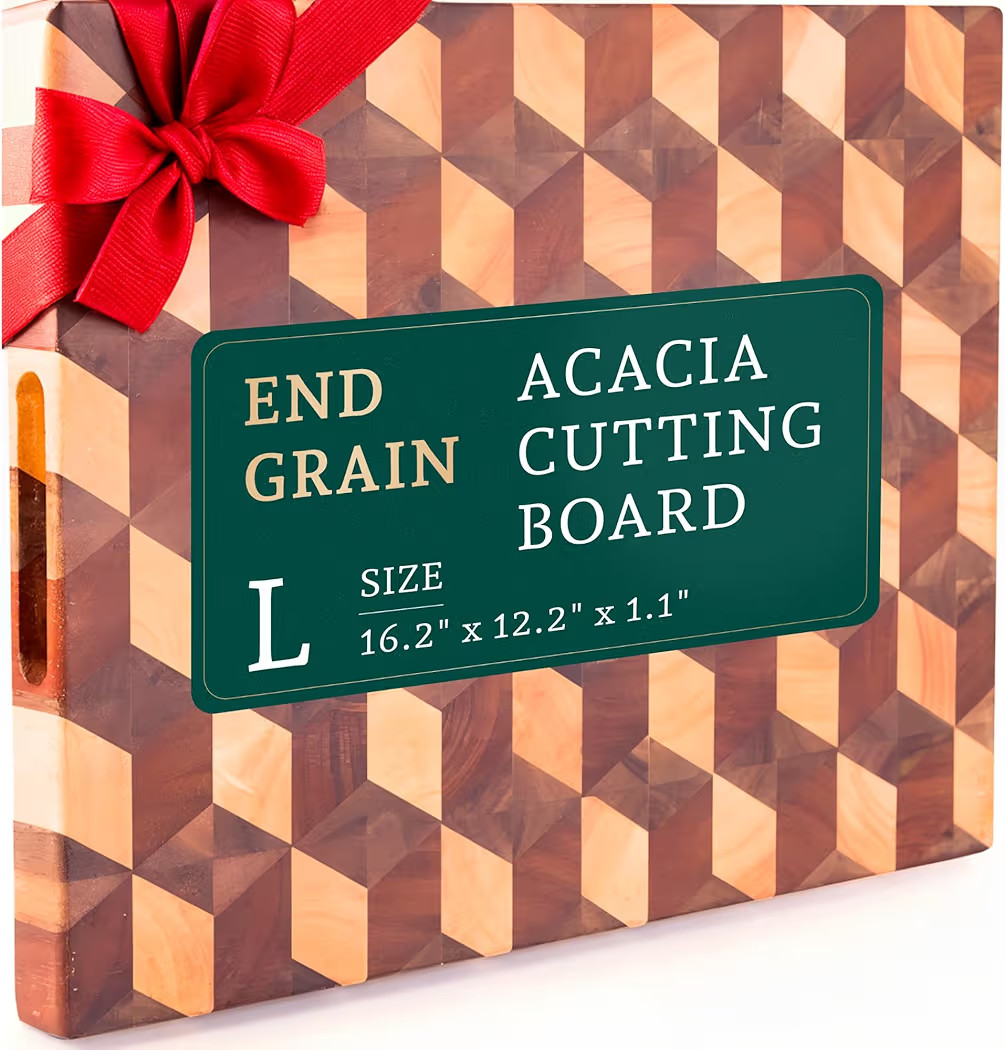 Handcrafted 3-D Checkered Acacia Wood Cutting Board - Reversible End Grain Large Butcher Block Cu... | Amazon (US)