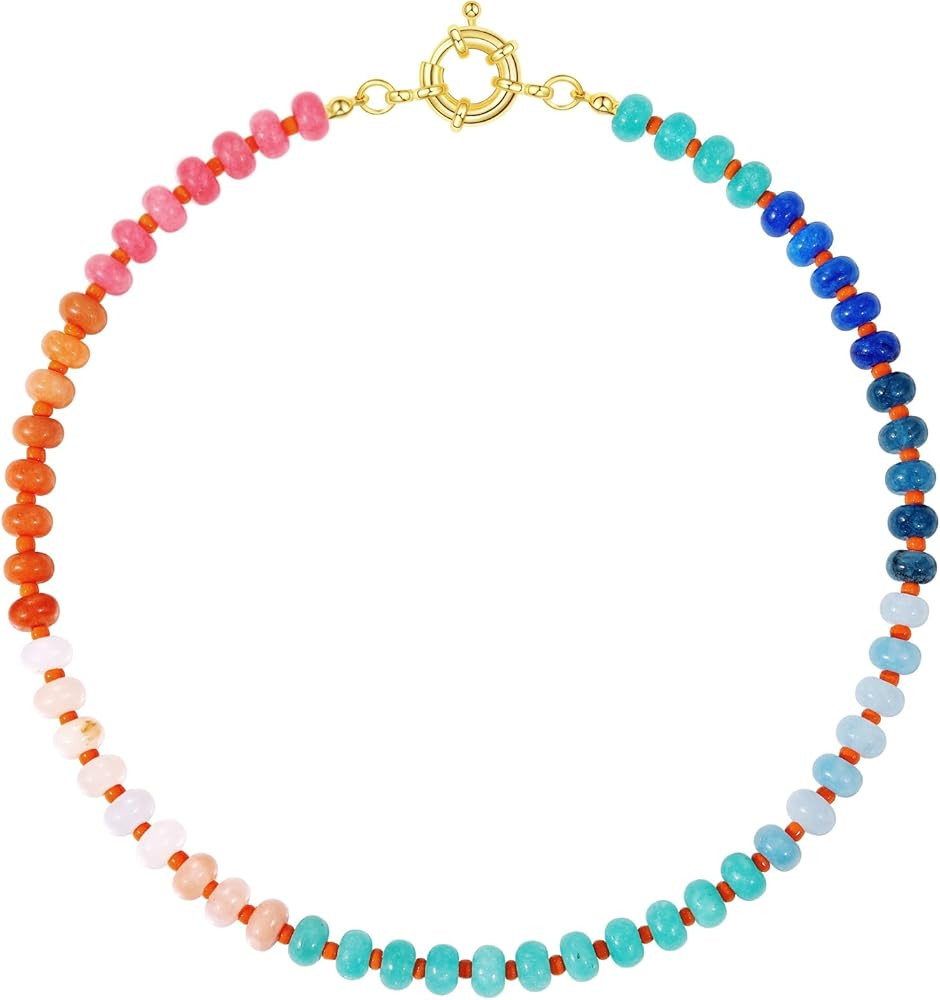 KELORIS PATH Beaded Gemstone Necklaces for Women, Boho Colorful Bead Choker Necklace, Natural Sto... | Amazon (US)