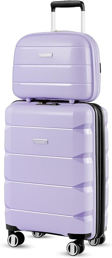LUGGEX Purple Carry On Luggage with Spinner Wheels, PP Lightweight Suitcase with 14 Inch Case, Ex... | Amazon (US)