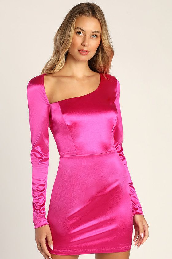 Flirty Features Hot Pink Satin Asymmetrical Mini Dress | Lulus (US)