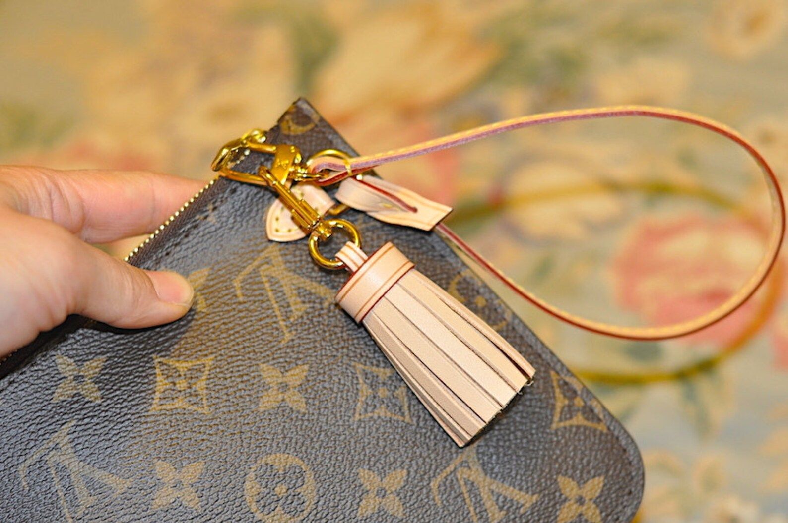 Mcraft handmade vachetta leather mini tassel to dress up Louis Vuitton Pochette Eva Clutchs Walle... | Etsy (US)