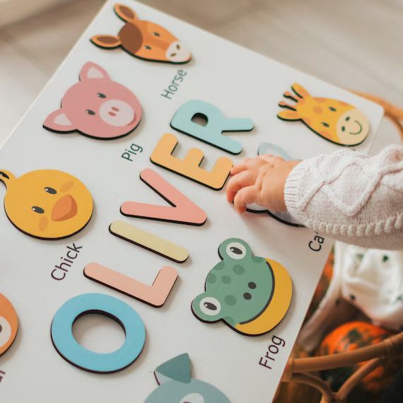 Personalized Name Puzzle with Animals | Baby, Toddler, Kids Toys | Wooden Toys | Baby Shower | Ch... | Etsy (US)