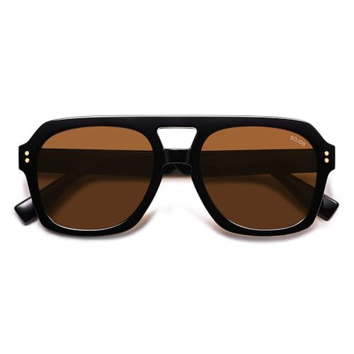 SOJOS Retro Trendy Polarized Aviator Sunglasses for Women Men, Large Square Bold Pilot Shades SJ2385, Black/Brown | Amazon (US)