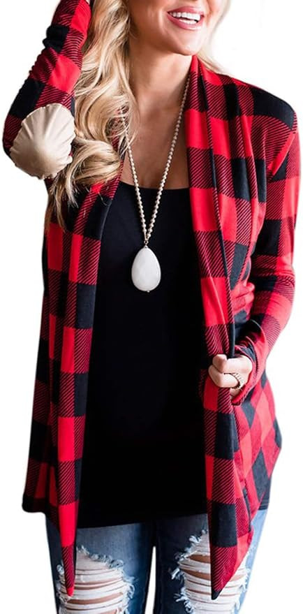 Women's Shawl Collar Striped Cardigan Long Sleeve Elbow Patch Open Front Sweater top | Amazon (US)