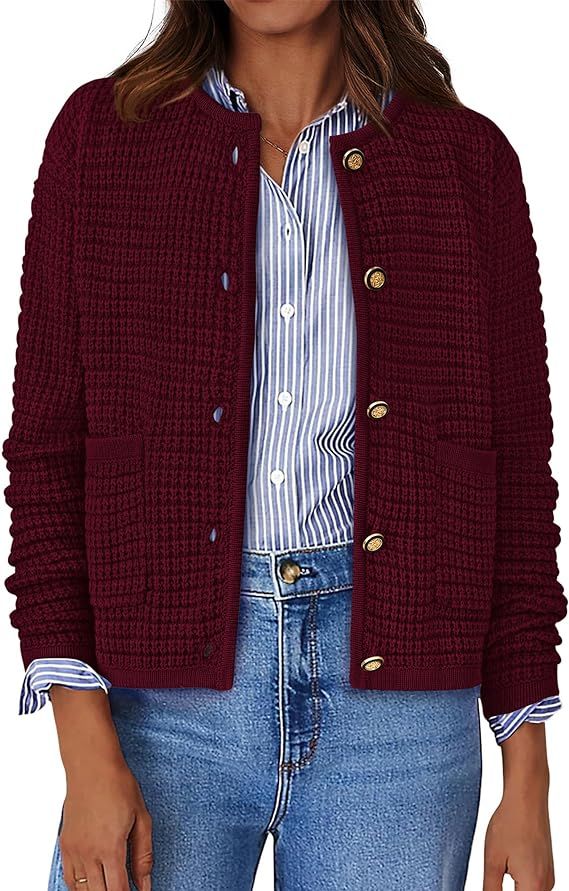 BTFBM Women Cardigan Sweaters Fall Fashion 2024 Button Down Long Sleeve Chunky Knit Open Front Tw... | Amazon (US)