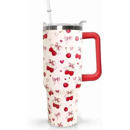 40oz Cherry Bow Coffee Mug Cup Water BottlesTumbler With Handle Lid and Straw,Cherry Decor Stuff Accessories | Walmart (US)