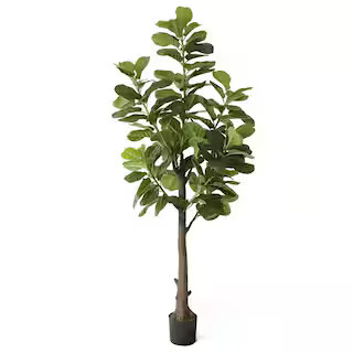 7 ft. Green Artificial Fiddle Leaf Fig Tree with Dried Moss in Pot, Ficus Lyrata Faux Tree for Indoor Home Office | The Home Depot