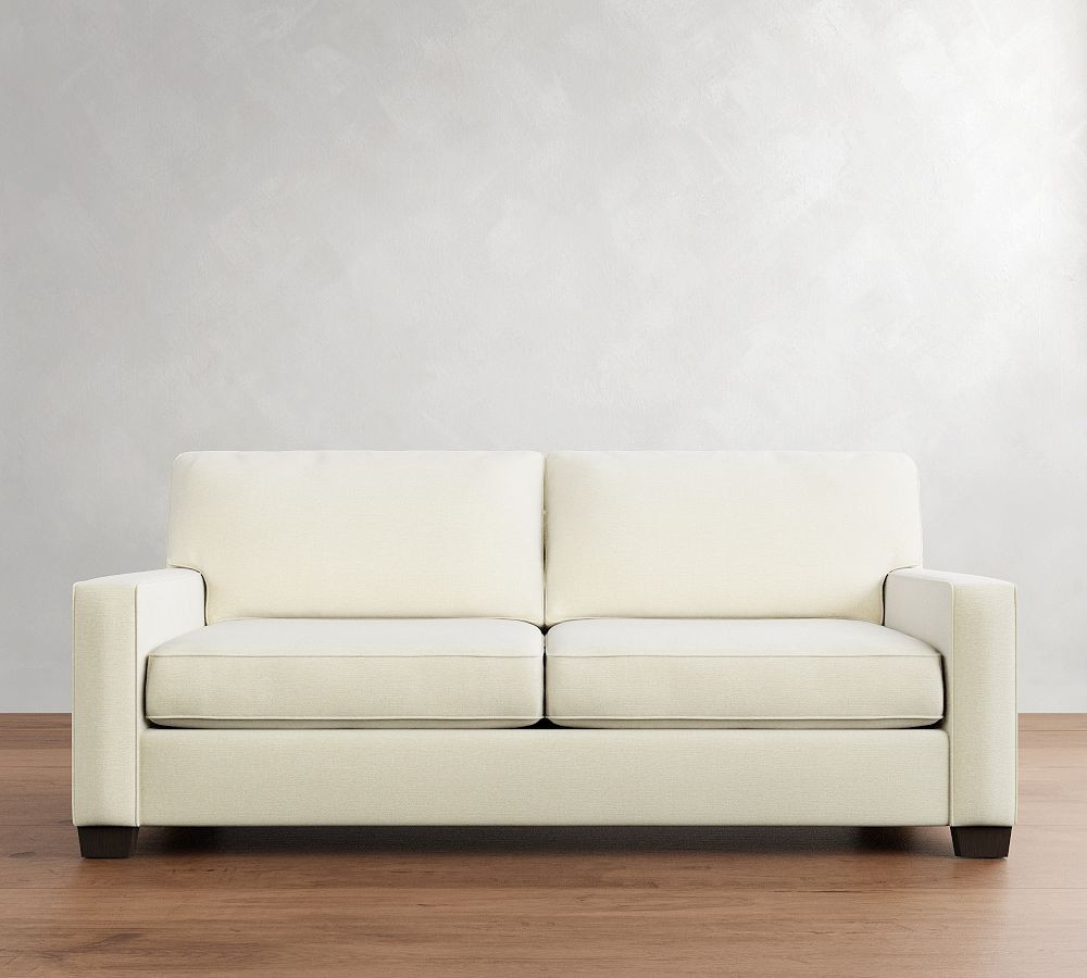 Buchanan Square Arm Upholstered Sofa 83.5"" 2-Seater, Polyester Wrapped Cushions, Rustic Linen White | Pottery Barn (US)