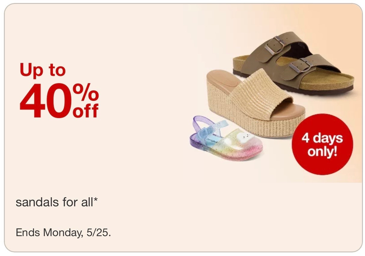 Up to 40% off sandals at @Target 🎯

#LTKootd #LTKSaleAlert #LTKgrwm