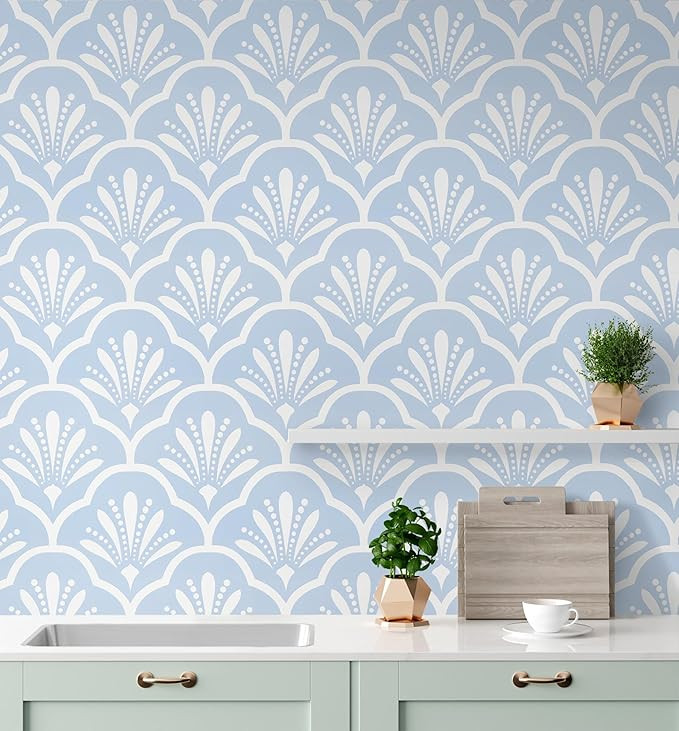 Guvana 17.32"×118" Geometric Wallpaper Blue Peel and Stick Wallpaper Blue and White Trellis Cont... | Amazon (US)