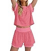 MISSACTIVER 2 Piece Lounge Set Women Stripe Knit Short Sleeve Tee Shirts Shorts Casual Summer Lou... | Amazon (US)
