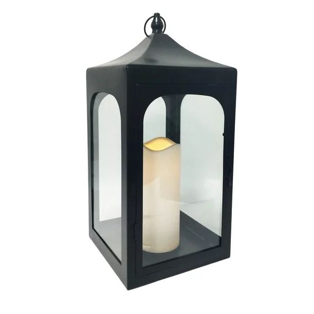 Better Homes & Gardens 21" Battery Operated Outdoor Black Metal and Glass Lantern with Removable ... | Walmart (US)
