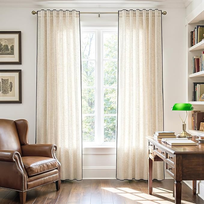 jinchan Beige Linen Blend Curtains with Black Trim, French Style Drapes for Living Room Bedroom 2... | Amazon (US)