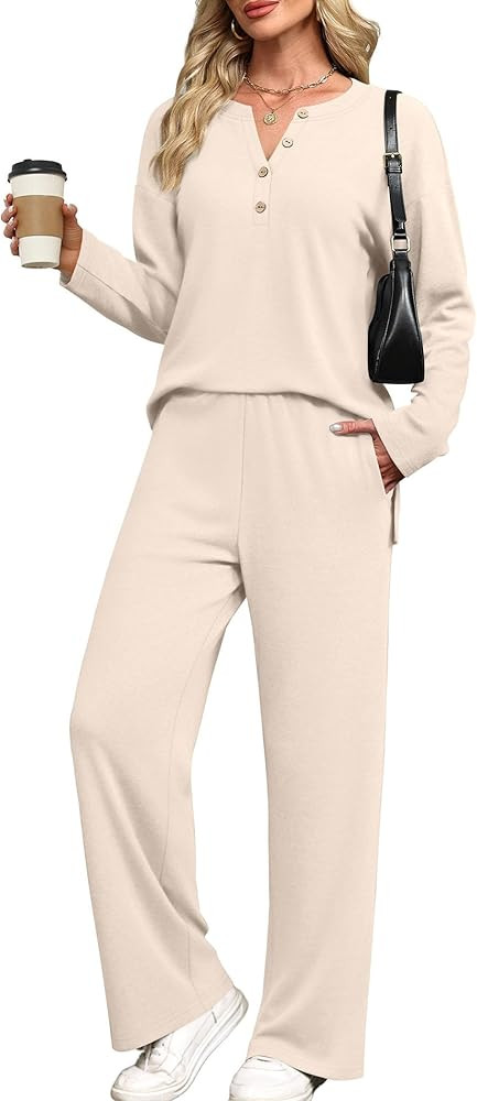 XIEERDUO Lounge Sets for Women 2 Piece V Neck Button Matching Sweatsuit Loungewear Fall Outfits F... | Amazon (US)