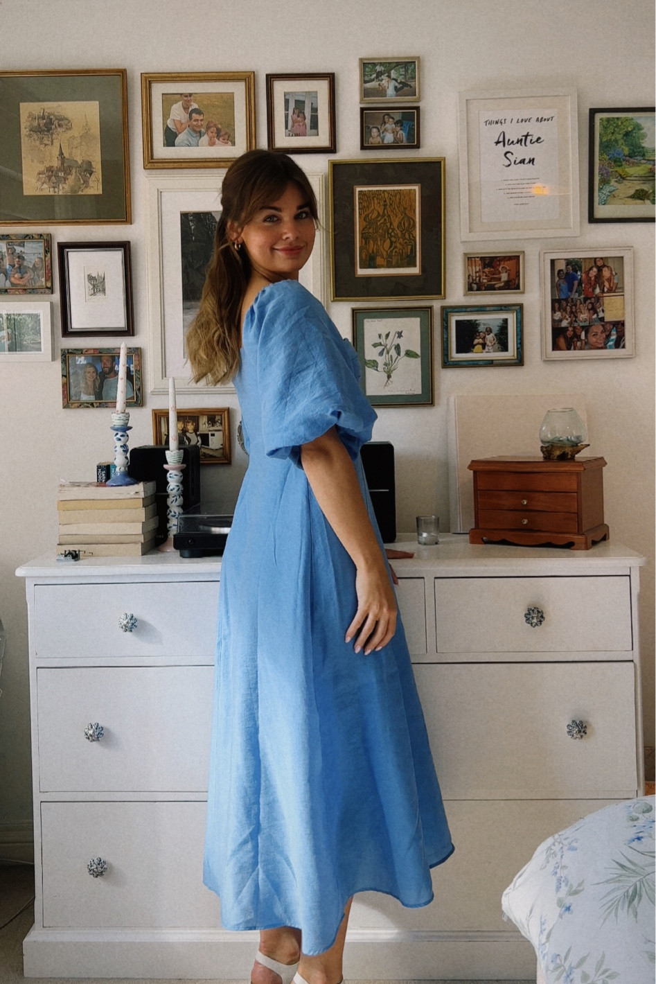 Blue bardot 2024 midi dress