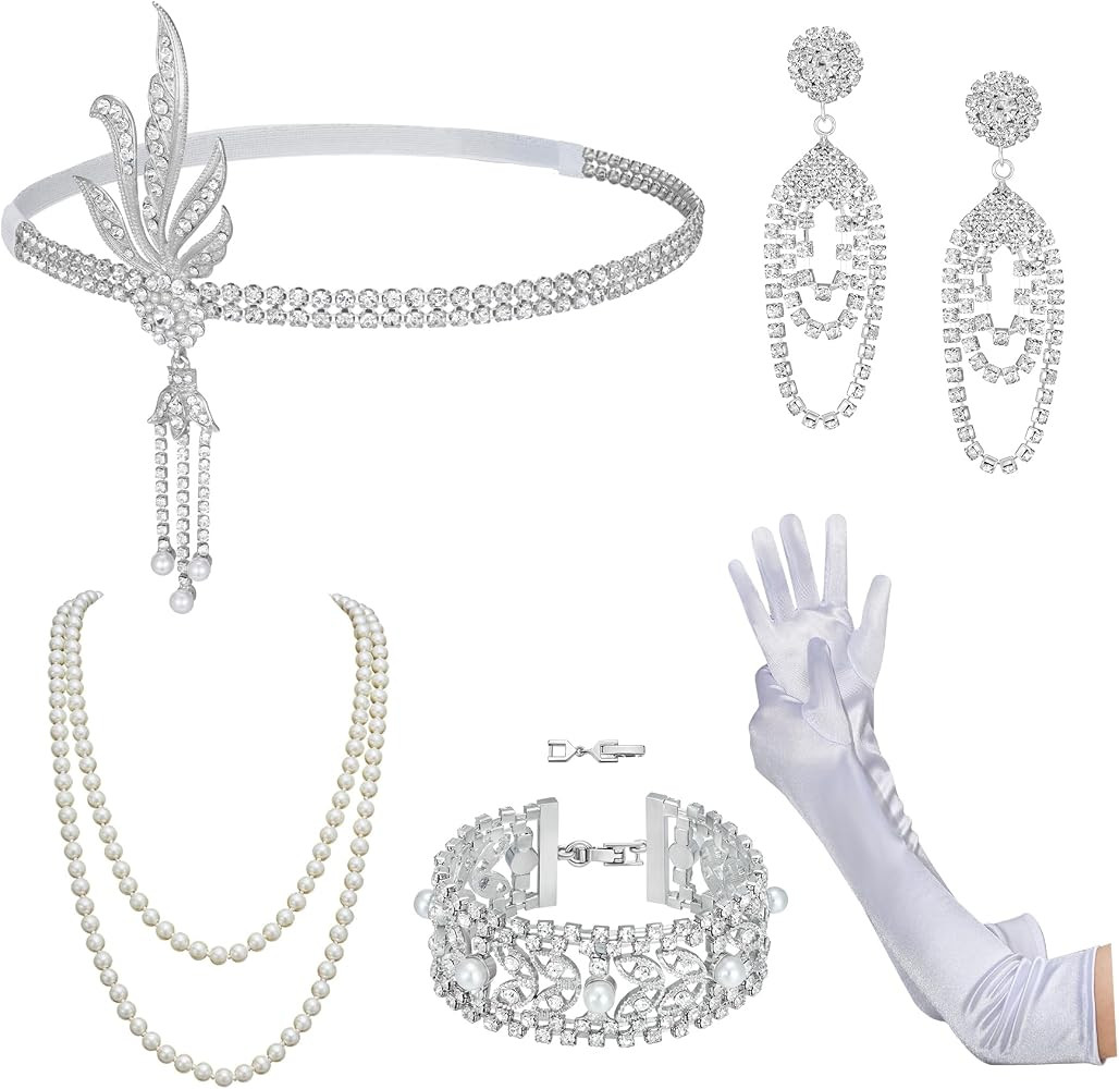 SWEETV 6Pcs 1920s Flapper Accessories Set for Women, Roaring 20s Great Gatsby Headband Flapper Co... | Amazon (US)