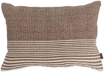 Creative Co-Op Cotton Blend Slub Lumbar Stripes and Leather Tab Pillow, 20" L x 14" W x 2" H, Bro... | Amazon (US)