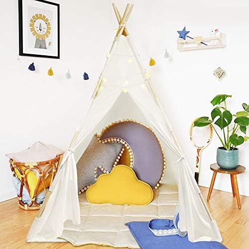 ATDAWN Teepee Tent for Kids with Star Fairy Lights, Natural Cotton Canvas Foldable Kids Teepee Pl... | Amazon (US)