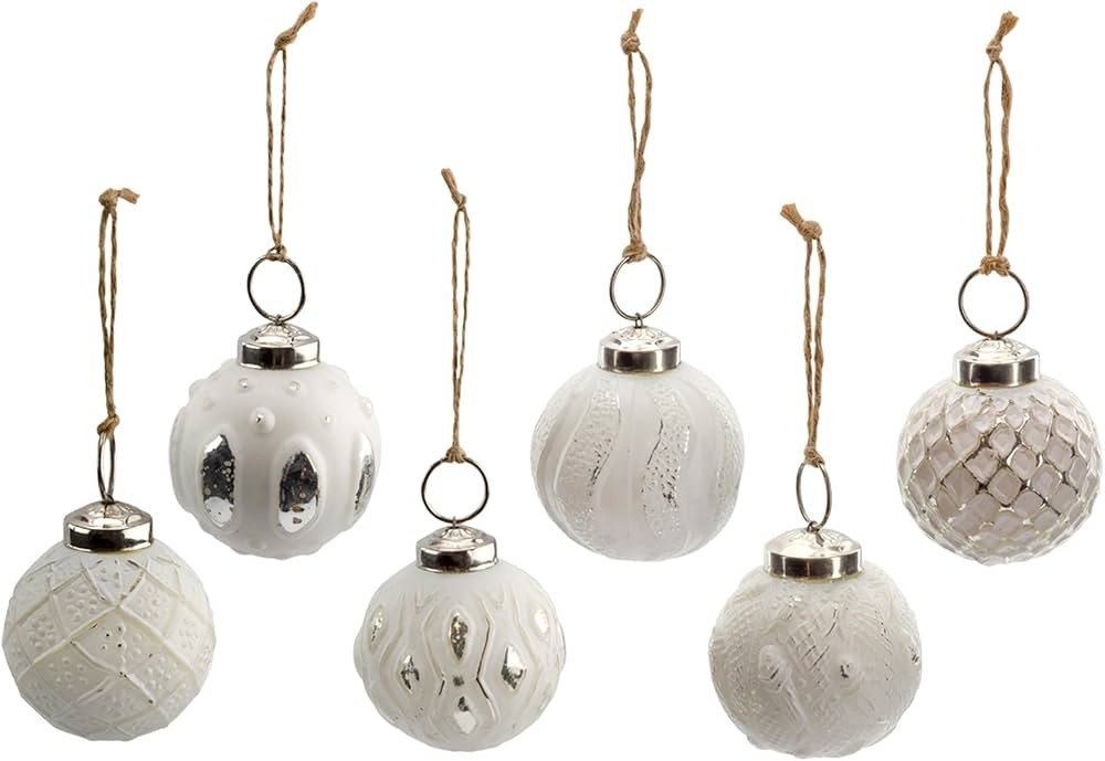 AuldHome Farmhouse Ball Ornaments (Set of 6, 2", White); Distressed Metal Tin Glass Ball Vintage ... | Amazon (US)