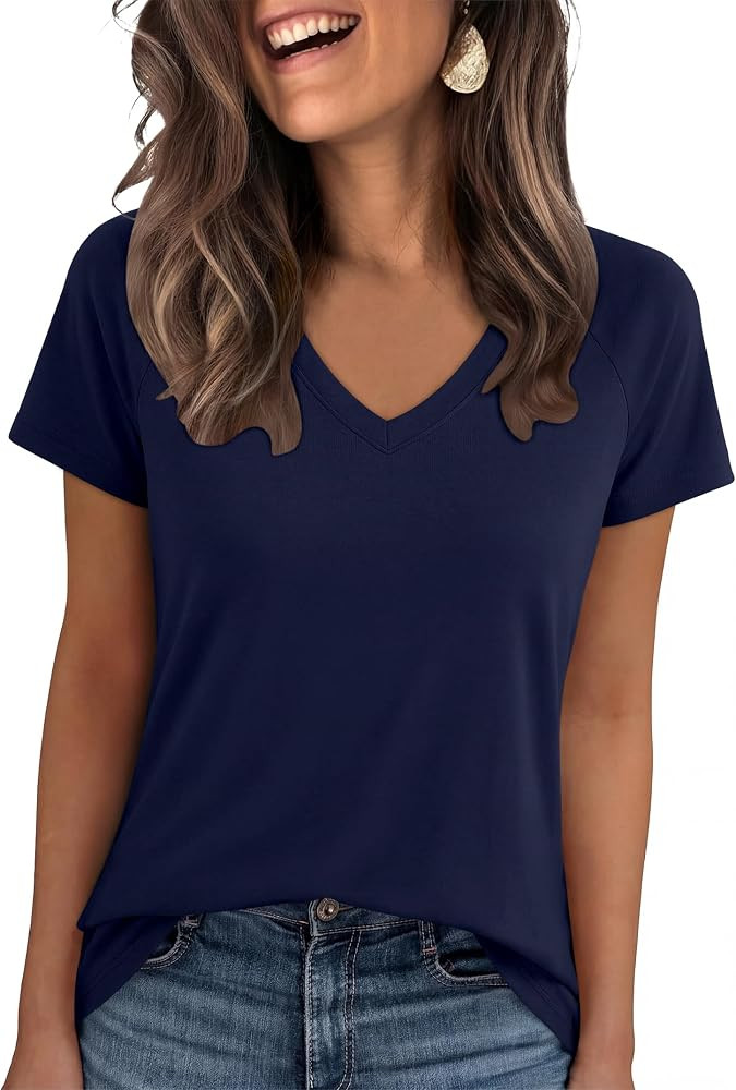 ANRABESS Womens Tops Short Sleeve V Neck Shirts Summer Basic Tee Trendy Cute Tshirts 2026 Spring ... | Amazon (US)