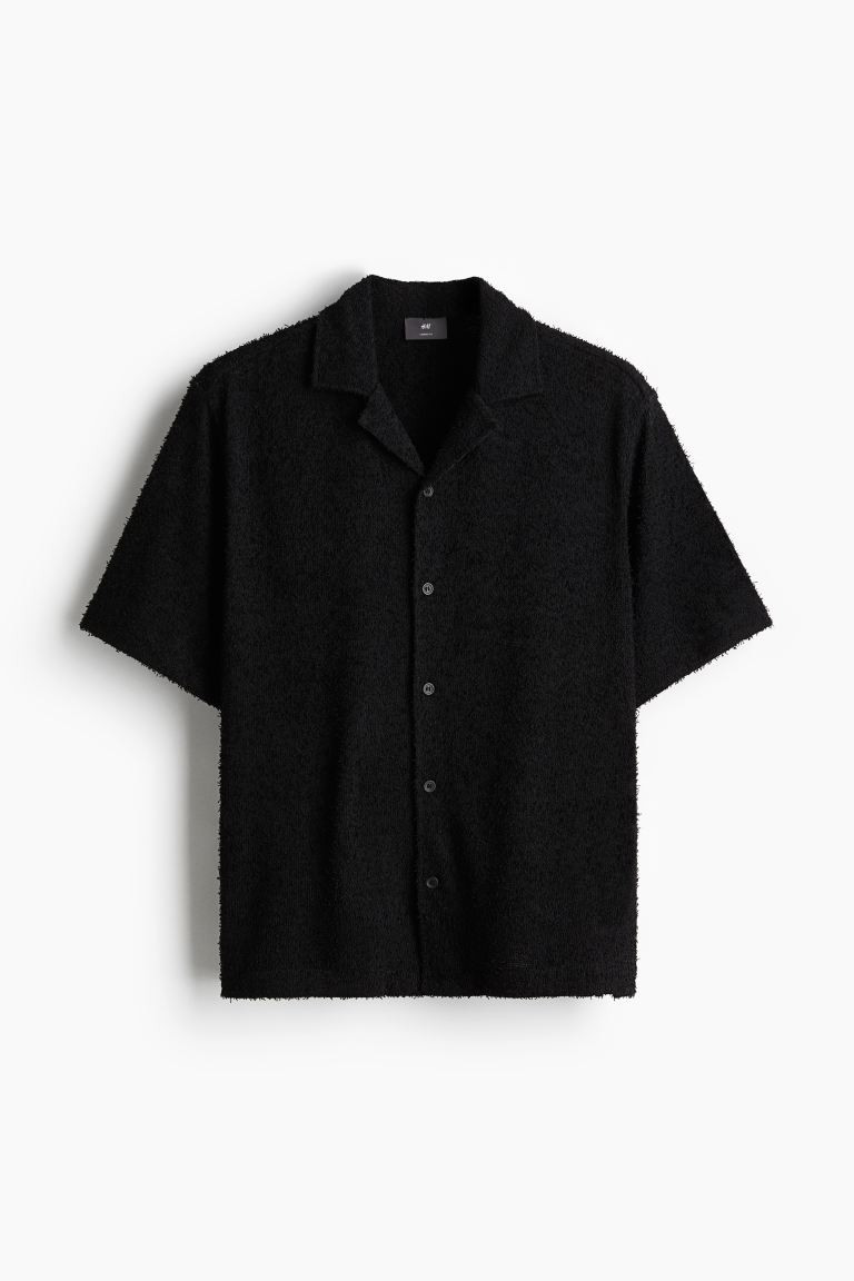 Loose Fit Terry Resort Shirt - Short sleeve - Regular length - Black - Men | H&M US | H&M (US + CA)