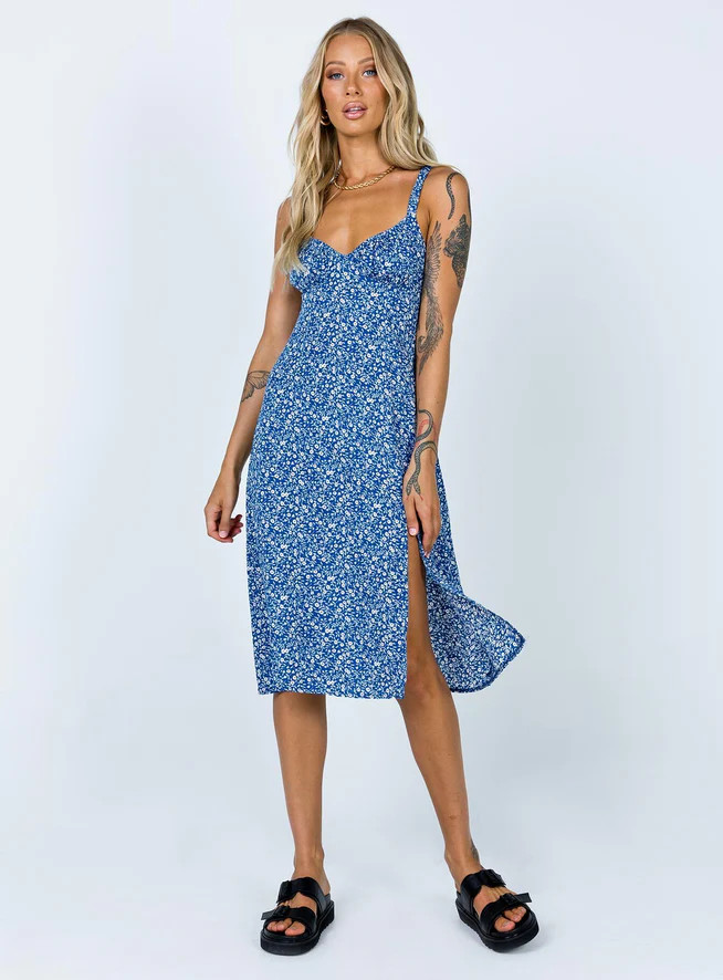 Georgia Midi Dress Navy Lower Impact | Princess Polly US