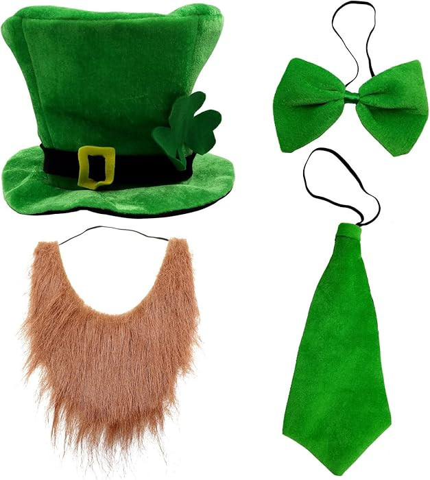 CreepyParty St. Patrick's Day Party Costume Suit Hat, Bow, Bow Tie, Beard, Scarf (Hat, Beard, Tie... | Amazon (US)