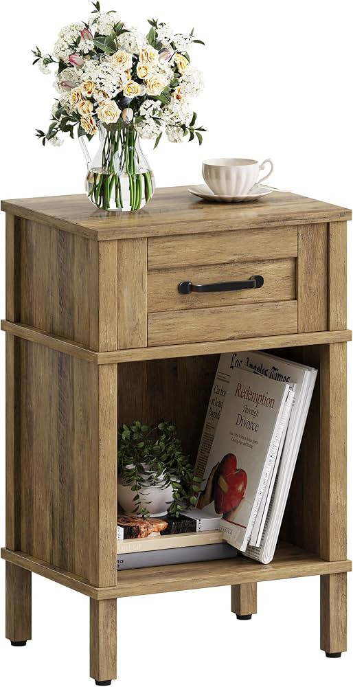 Farmhouse Nightstand with Drawer, Small Wood Bedside Table, Small Rustic Side Table, Modern End T... | Amazon (US)