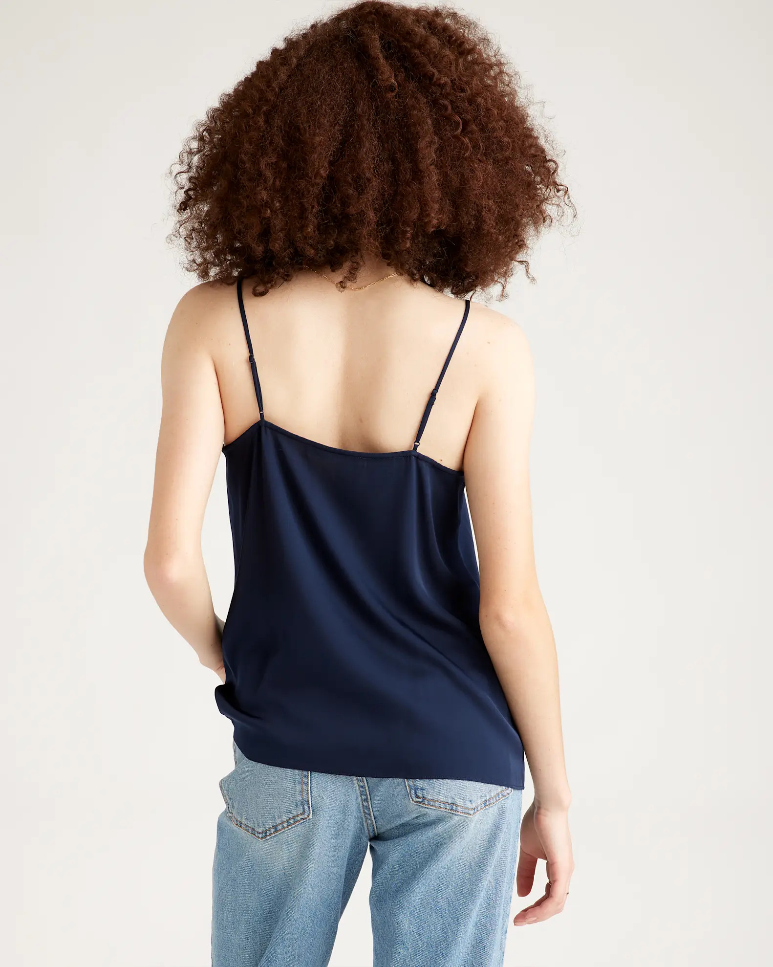 Washable Stretch Silk V-Neck Cami in Navy | Quince