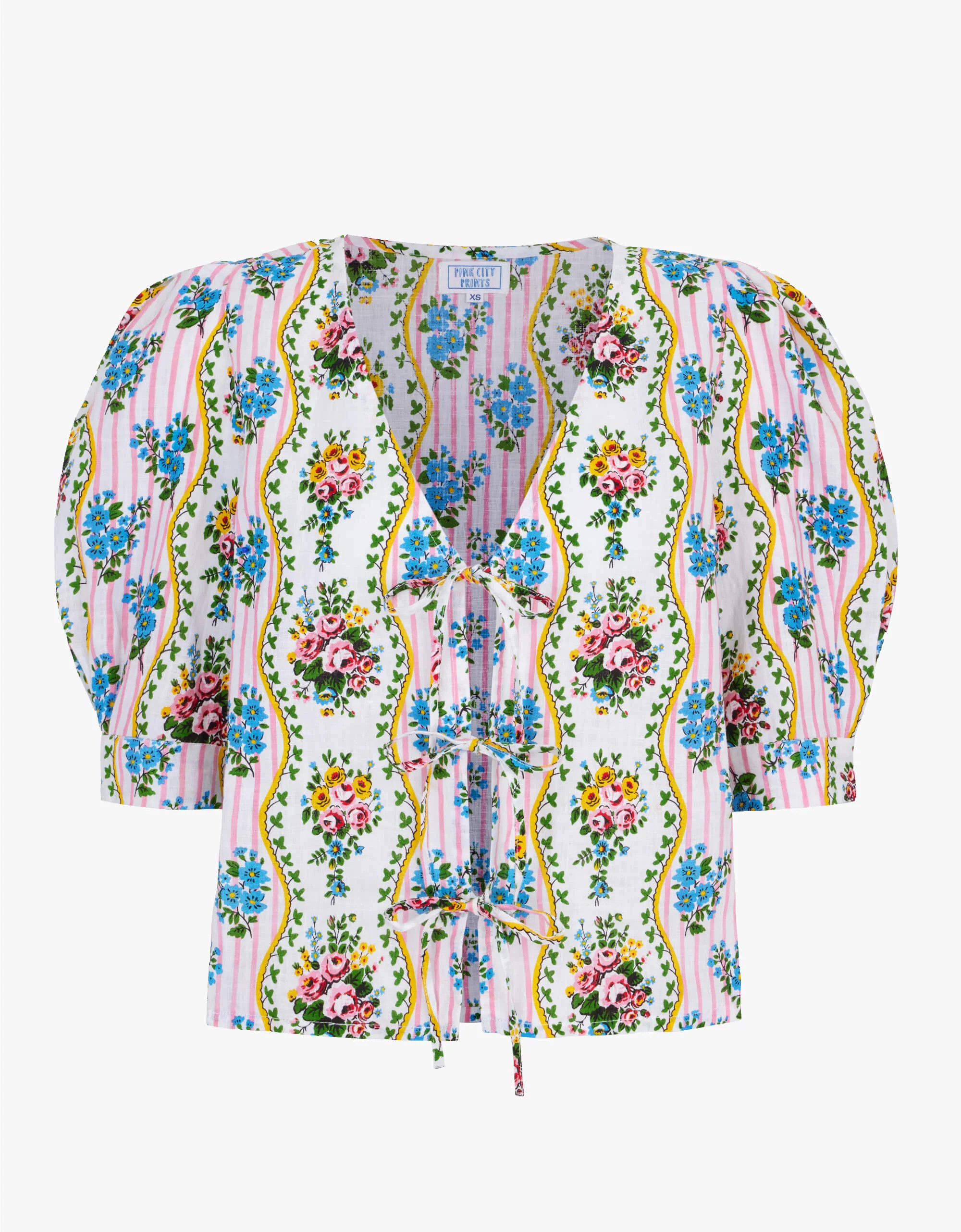 Beau Top | Yellow, Pink & Blue Floral | Screen Printed Linen | Pink City Prints UK