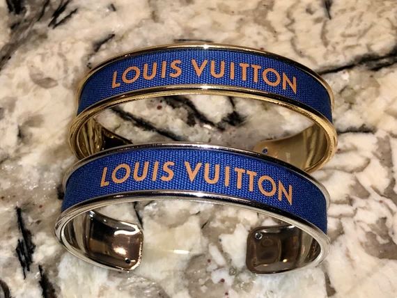 AUTHENTIC Louis Vuitton LV Blue Ribbon Repurposed into a Gold or Silver Channeled Cuff Bracelet D... | Etsy (US)