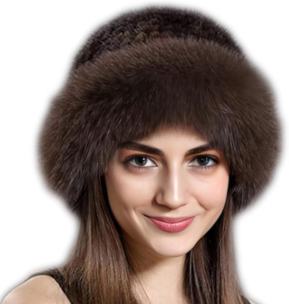 Valpeak Womens Winter Hat Knitted Mink Real Fur Hats with Fox Brim | Amazon (US)