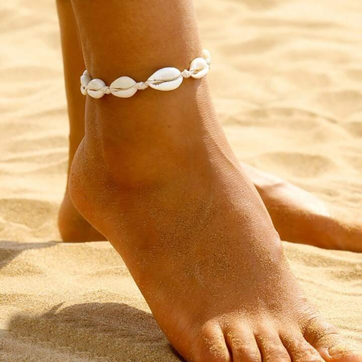 Beige Rope & Shell Anklet For Women, Ideal For Beach Vacation And Travel Accessory | SHEIN USA | SHEIN
