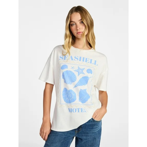No Boundaries Washed Graphic Boyfriend Tee, Women's XXS-XXL | Walmart (US)