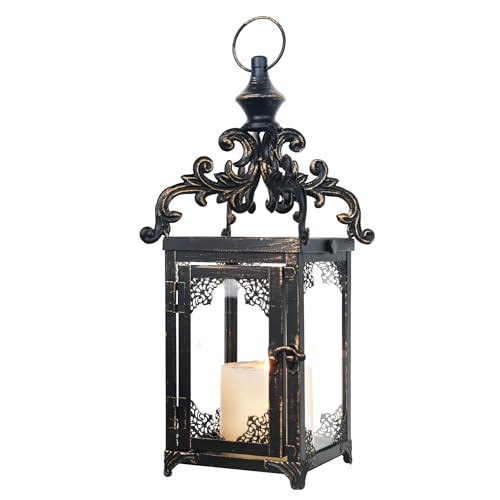 DECORKEY Candle Lantern Decorative Indoor & Outdoor, Large Vintage Metal Hanging/Tabletop Lanterns for Patio, Front Porch, Rustic Home Decor, Candle Holders for Christmas Decorations (Bronze) | Amazon (US)
