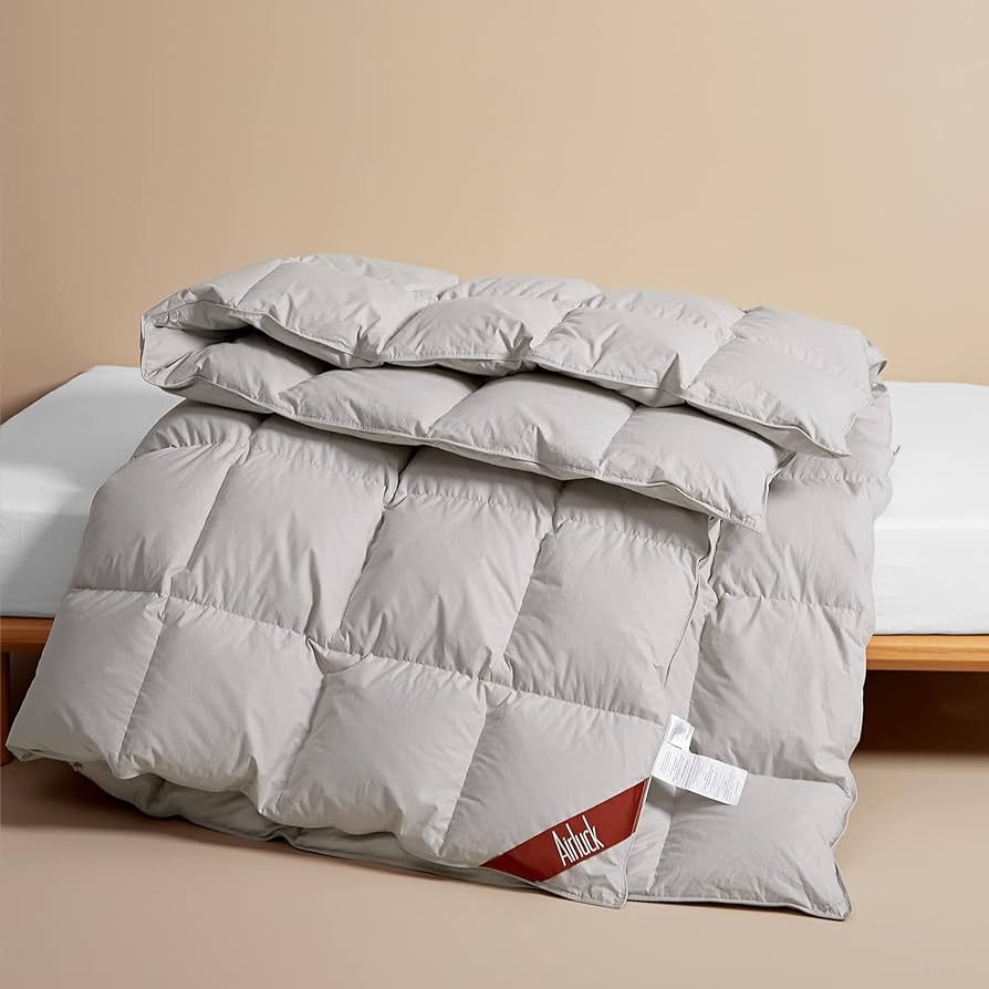Airluck Luxury Feather Down Comforter King Size,Filled with Feather and Down,Winter Light Grey Be... | Amazon (US)