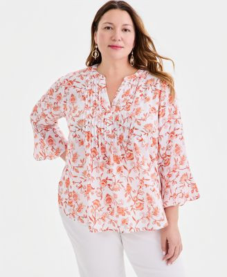 Style Co Womens Printed Pintuck Ruffle Sleeve Top Macys Exclusive | Macy's