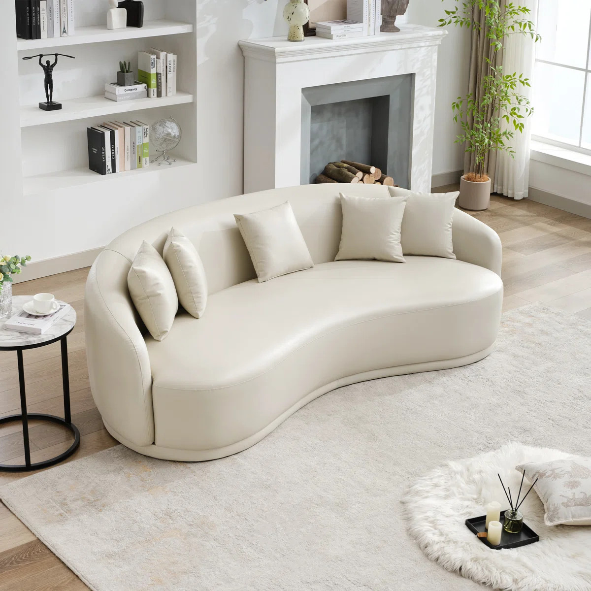 91'' Faux Leather Curved Sofa | Wayfair North America
