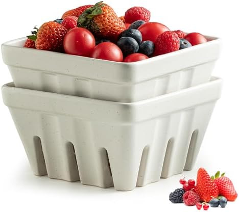 Gomakren Fruit Bowl with Holes, Ceramic Berry Basket Set of 2, 5.7 Inch Square Fruit Basket for K... | Amazon (US)
