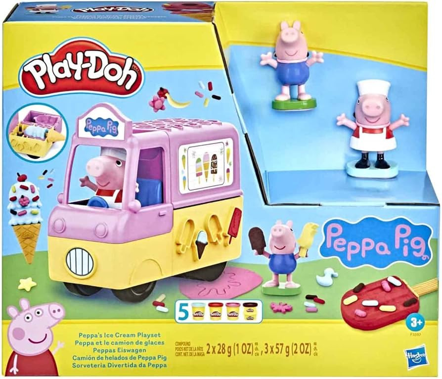 Amazon.com: Play-Doh Peppa's Ice Cream Playset with Truck, Peppa Pig and George Figures, and 5 No... | Amazon (US)