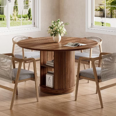 Tribesigns 47-Inch Round Dining Table for 4-6 People, Farmhouse Kitchen Dinner Table with 2-Layer Shelf Cylindrical Pedestal | Target