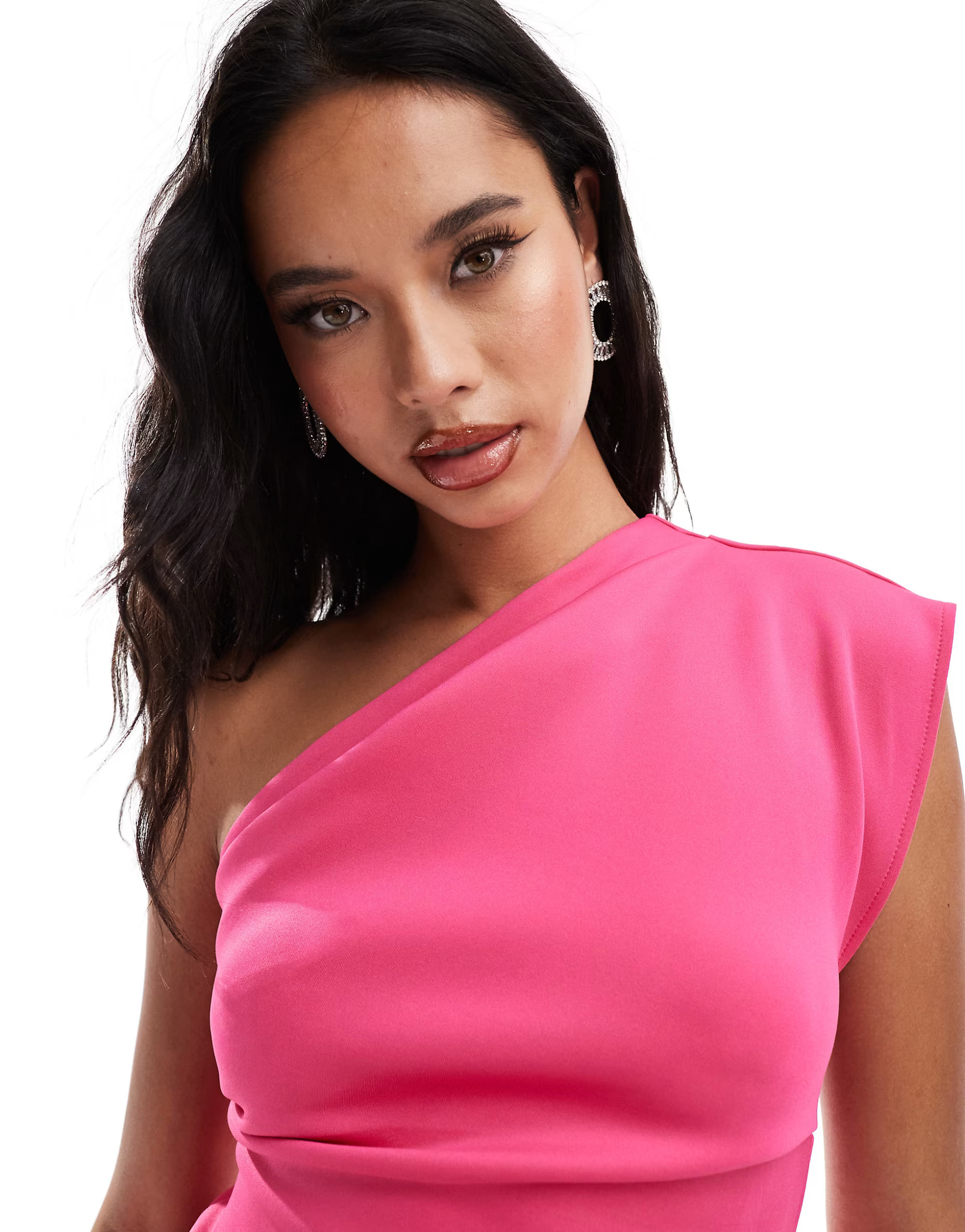 ASOS DESIGN one shoulder tuck detail mini dress in bright pink | ASOS (Global)