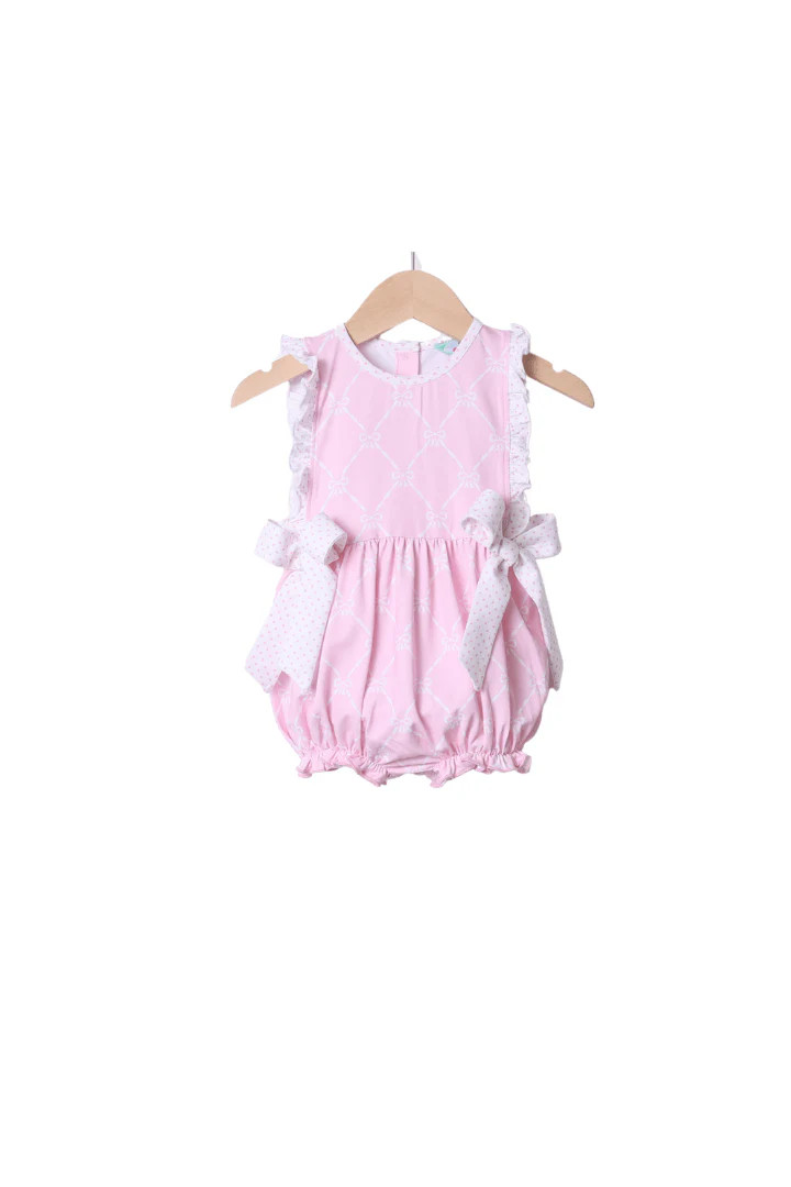 Pink Trellis Bow Knit Bubble | The Smocked Flamingo