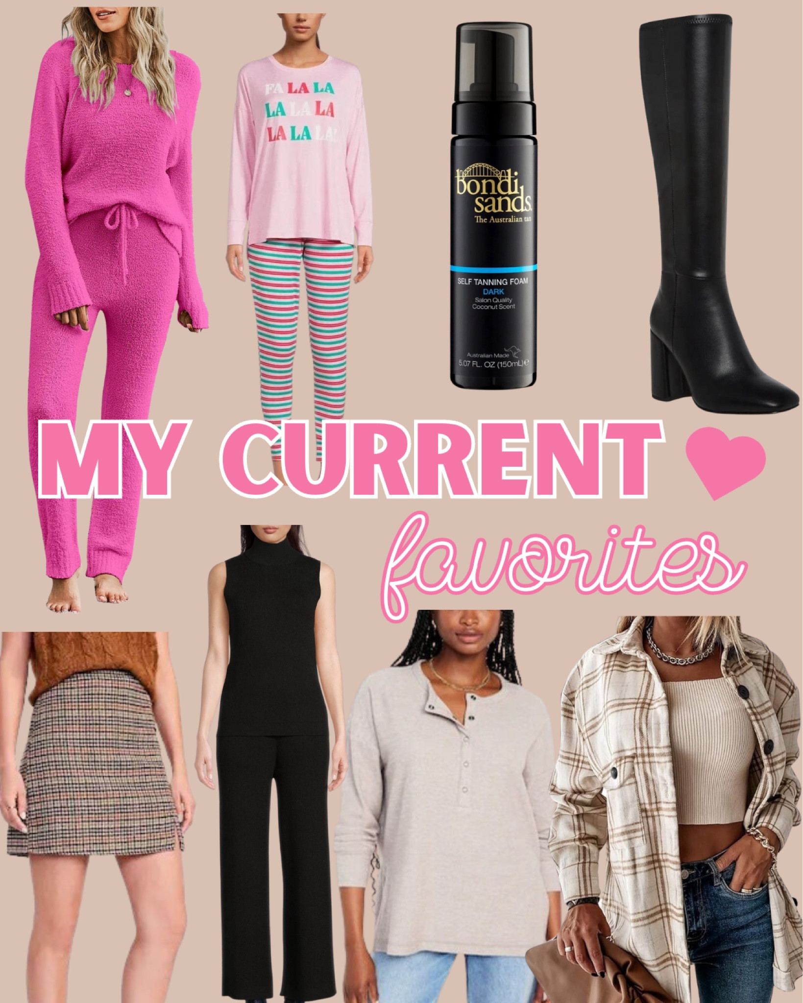 My current favorites: two piece sets, knee high black boots, self tanner, Christmas pajamas, plaid shacket, houndstooth skirt, and waffle knit top. 🩷

#LTKshoecrush #LTKSeasonal #LTKGiftGuide