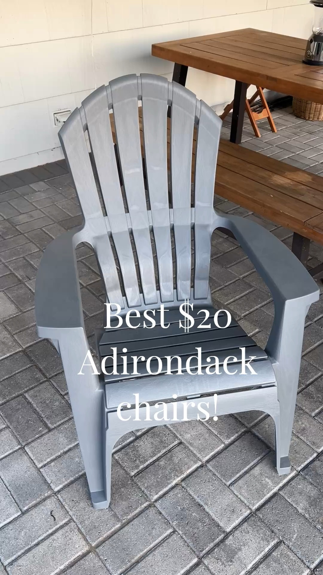 Just grabbed six of these plastic Adirondack chairs at Home Depot, they’re comfy, lightweight yet sturdy - and stackable! Summer must have. 