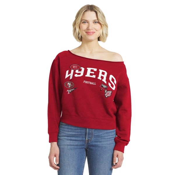San Francisco 49ers WEAR by Erin Andrews Women's Off-the-Shoulder Sweatshirt - Scarlet | Fanatics