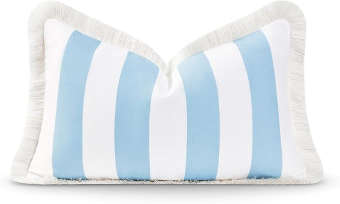 Hofdeco Premium Coastal Hampton Style Patio Indoor Outdoor Lumbar Pillow Cover Only, 12"x20" Wate... | Amazon (US)