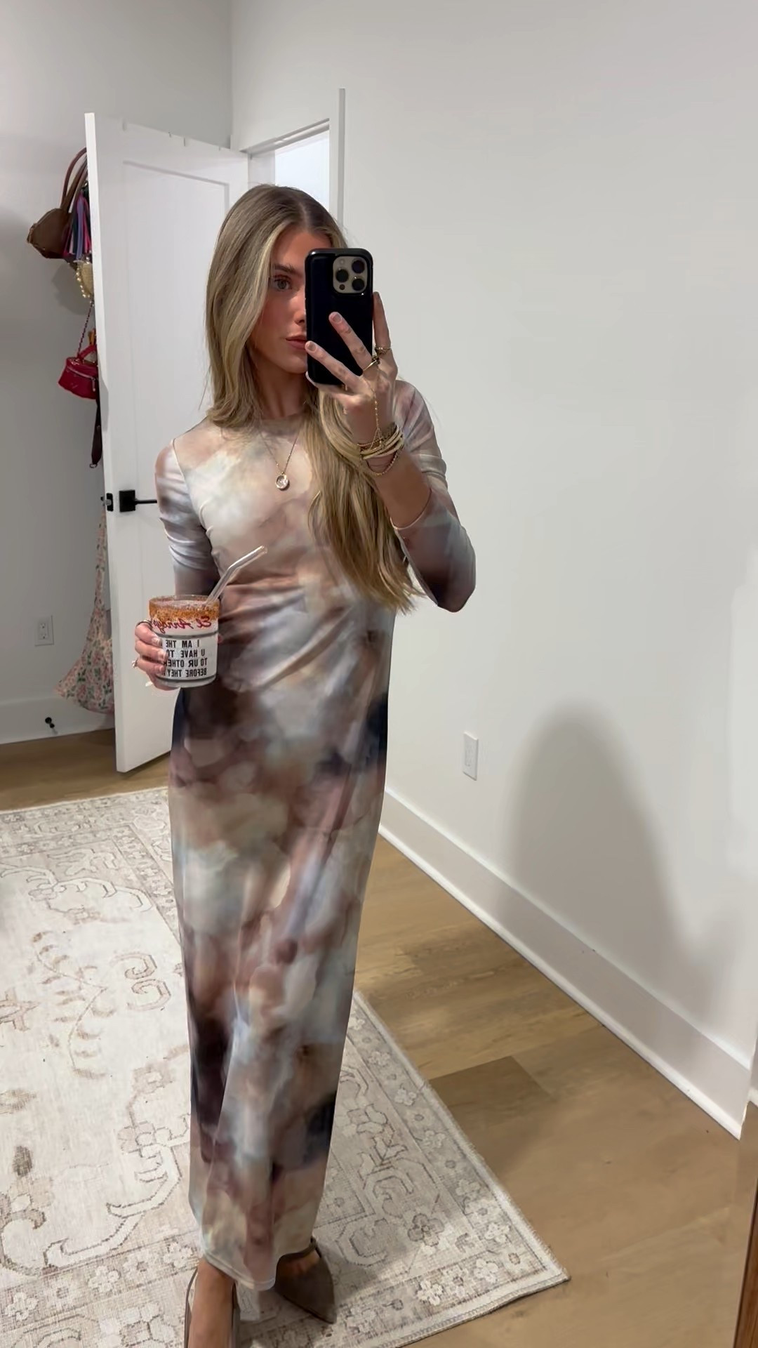 Date night outfit! My dress is from Bohme it’s the Jamie watercolor bodycon maxi dress and my shoes are suede mini heels size down if in between sizes. My new necklace is from fossil! My phone case is Walli use code SLOANE15. My bag I wore is my new Tory Burch one  

#LTKootd #LTKSeasonal #LTKFindsUnder100